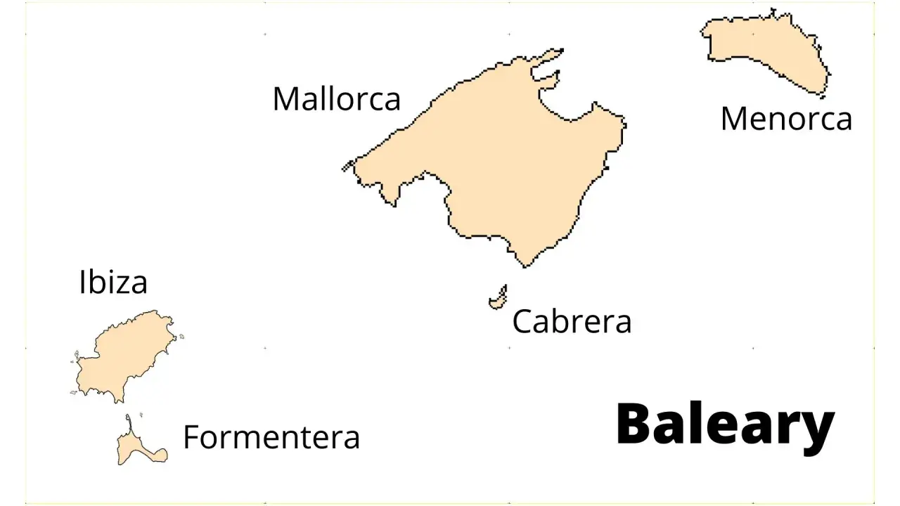 Mapa Balearów: Ibiza, Formentera, Mallorca, Menorca i Cabrera. Tutaj zobaczysz, gdzie leży Ibiza.
