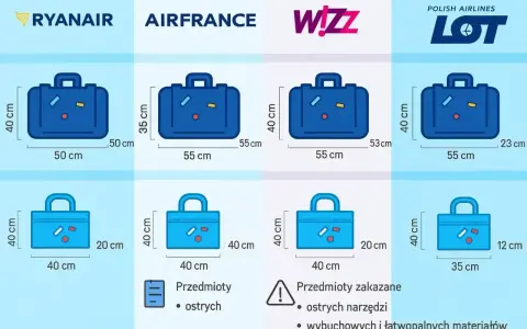 Porównanie wymiarów bagażu podręcznego i rejestrowanego dla Ryanair, Air France, Wizz Air i LOT. Sprawdź ceny bagażu Ryanair przed podróżą.