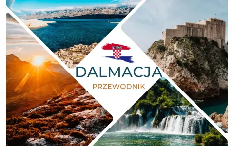 Gdzie jest Dalmacja? Na zdjęciu widać chorwacką flagę, wodospady Krka, góry i morze.